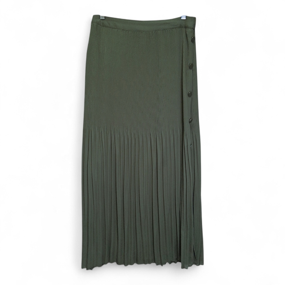 Topshop Women's Olive Pleated Sheer Maxi Skirt 8